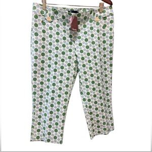 NWT Women’s Boden Green and Lght Blue Polka Dot Cropped Stretch Pants Size  16R